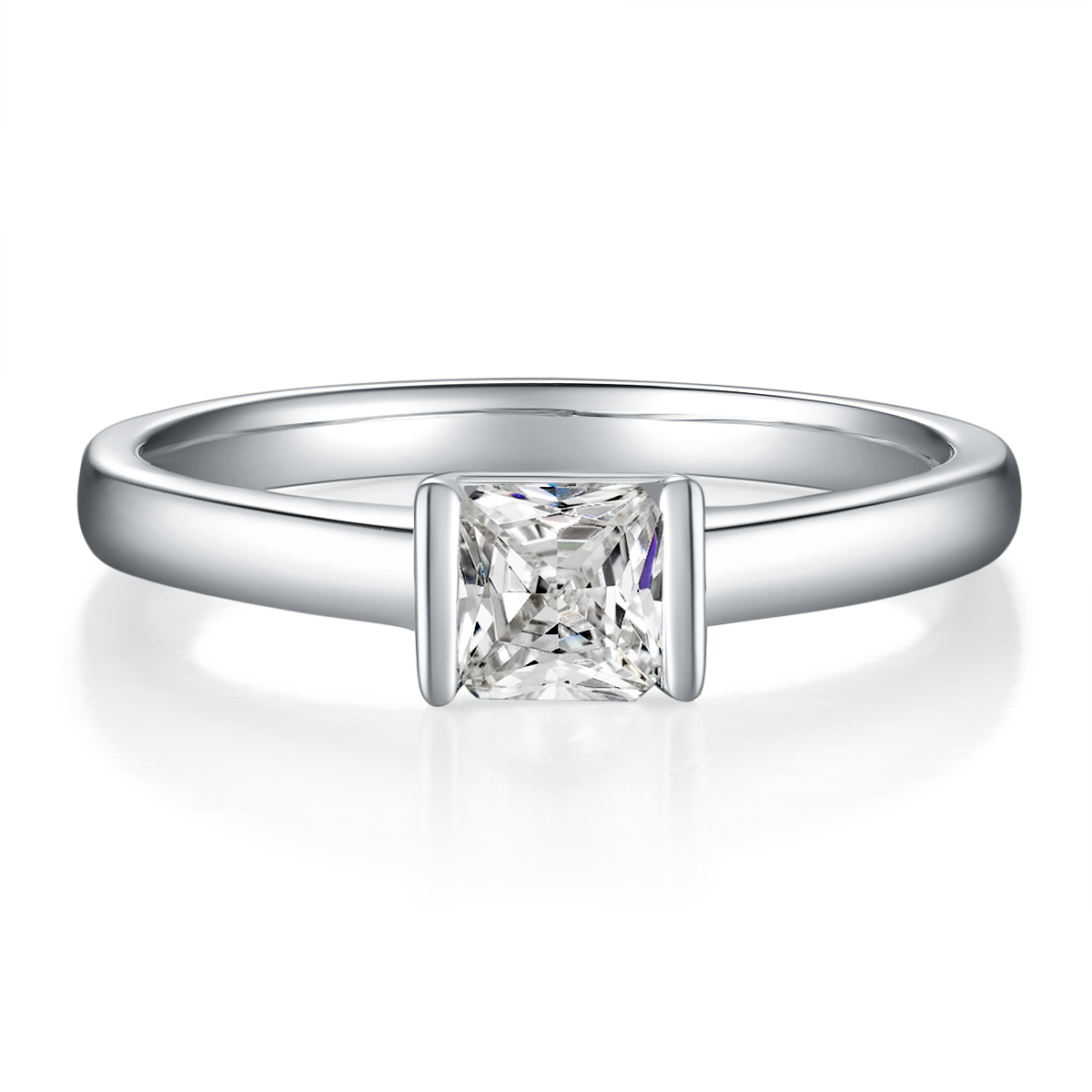 Simple Square S925 Silver Plated Platinum Moissanite Diamond Women's Ring 0.5 Carat D-Class